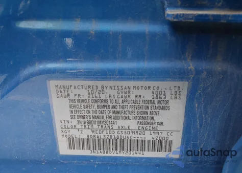 2021 Nissan Sentra Sr Xtronic Cvt z USA, uszkodzony, nr VIN 3N1AB8DV1MY201441